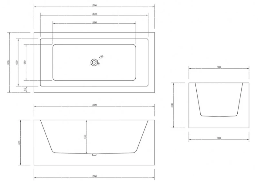 Акриловая ванна Abber 160х80 см отдельностоящая AB9406-1.6 (детальная фотография), акриловые