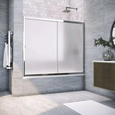 Душевая шторка на ванную профиль глянцевый хром стекло сатин Vegas-glass