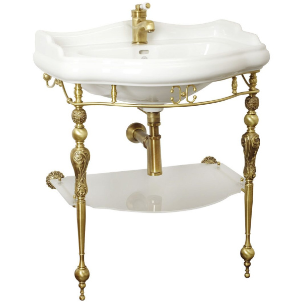 Раковина консоль Migliore Bella 20604 73 см с белой матовой полкой (детальная фотография), белые