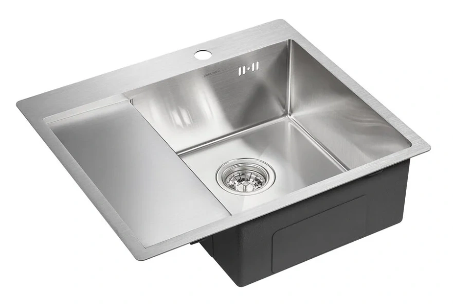 Мойка для кухни Paulmark Flank 59 см нержавеющая сталь, правосторонняя PM225951-BSR (детальная фотография), с крылом