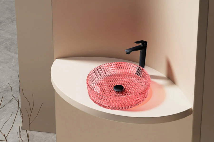 Раковина Abber Glas 39,5 см красная AK2301OR (детальная фотография), накладные (на столешницу), пристенные