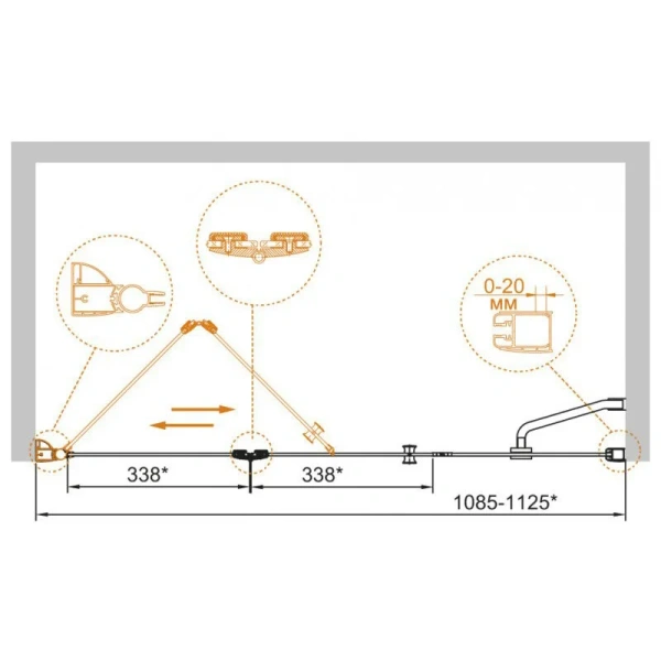 Душевая дверь в нишу Cezares Elena 110 см стекло прозрачное ELENA-W-BS-13-30+40/40-C-Cr (детальная фотография), современные, hi-tech