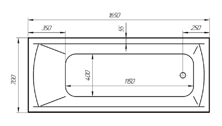 Ванна акриловая 1Marka Modern 01мод16571кс+, 165 x 70 см, белый (детальная фотография), акриловые