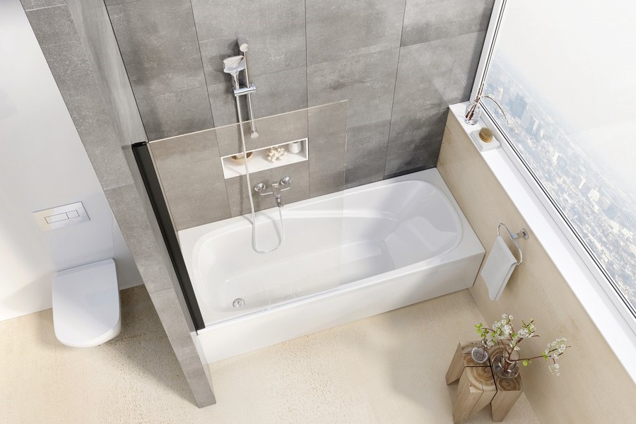 Шторка для ванны Ravak Pivot PVS1 80х140 см неподвижная профиль черный 79840300Z1 (детальная фотография), современные, hi-tech