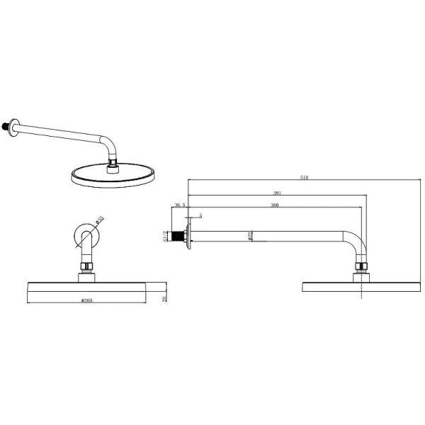 Верхний душ Акватек черный AQ2080MB (детальная фотография), верхние души