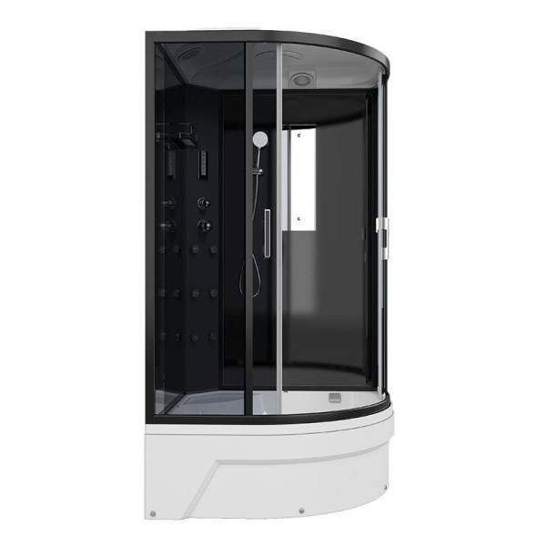 Душевая кабина Erlit Comfort 120х120 см профиль черный ER5720TB4 (детальная фотография), угловые, недорогие, для дачи, с гидромассажем, c тропическим душем, с вентиляцией, с крышей, с сиденьем