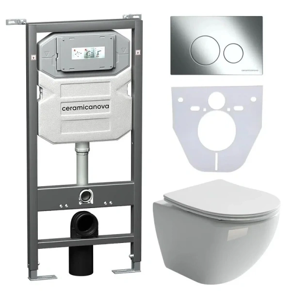 Унитаз с инсталляцией Ceramica Nova Metropol кнопка хром CN4002_1001CH_1000 (детальная фотография)