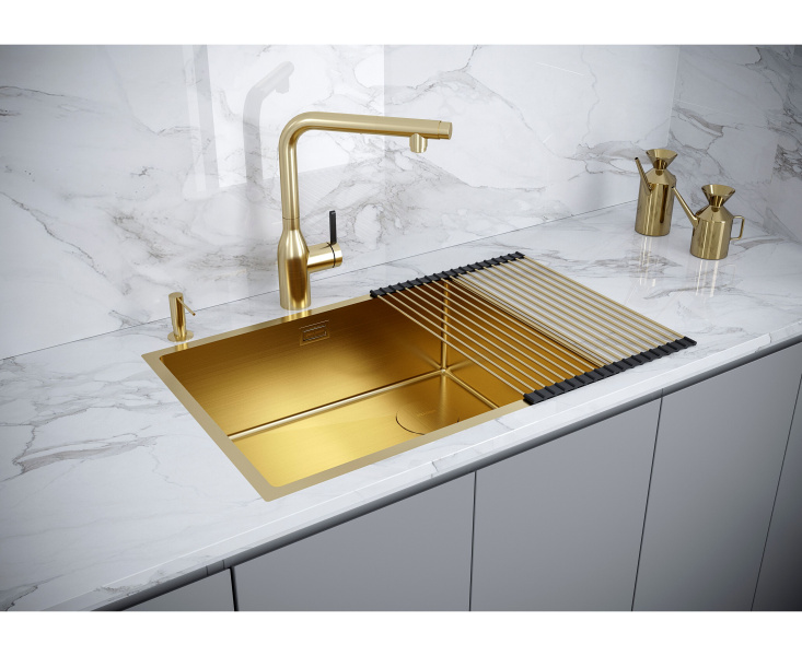 Мойка для кухни Paulmark Next-Skew 58 см брашированное золото PM885844-BG (детальная фотография), прямоугольной формы
