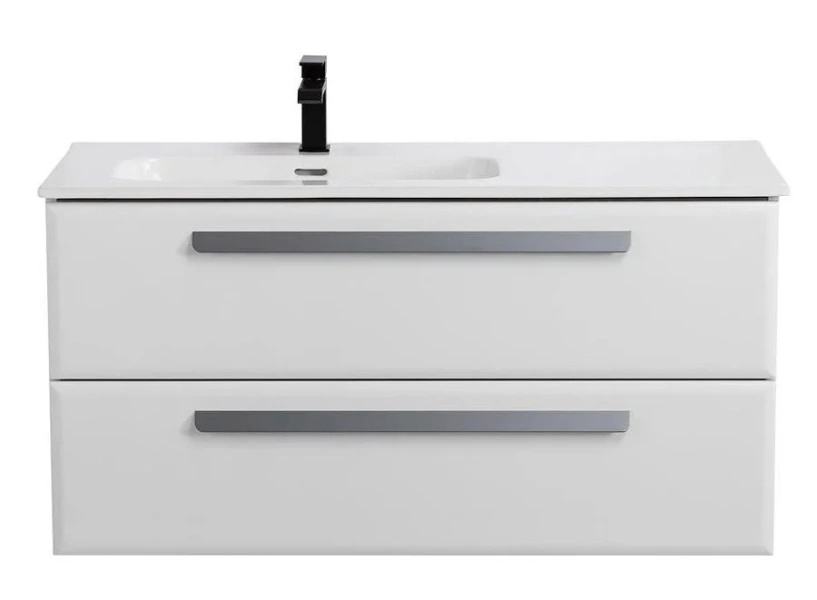 Тумба под раковину подвесная Cezares Eco 100 см Bianco Lucido, правосторонняя ECO-CER-N-1000-2C-SO-BL-R (детальная фотография)