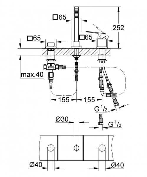 Смеситель для ванны Grohe Eurocube 19966000 (детальная фотография), для ванны