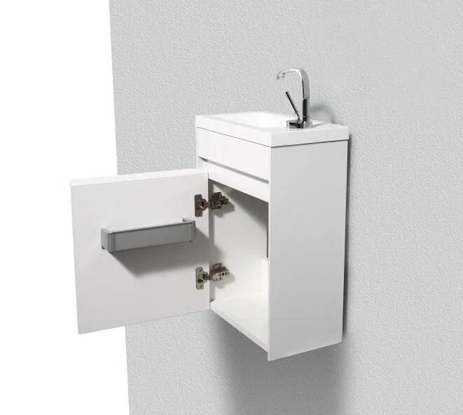 Тумба под раковину подвесная Belbagno Pietra Mini 40 см левосторонняя, белая глянцевая PIETRA MINI-400-1A-SO-BL-L (детальная фотография), окрашенные