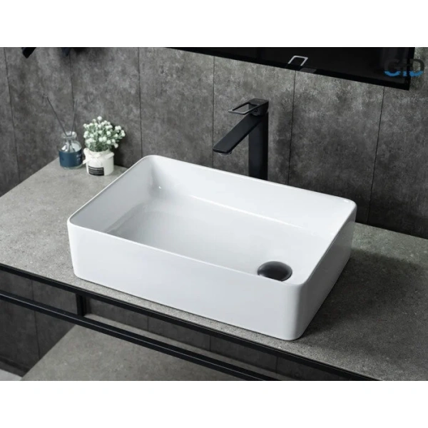 Раковина GID Creativo N1205 51 см белая 51240 (детальная фотография), в форме чаши, прямоугольной формы