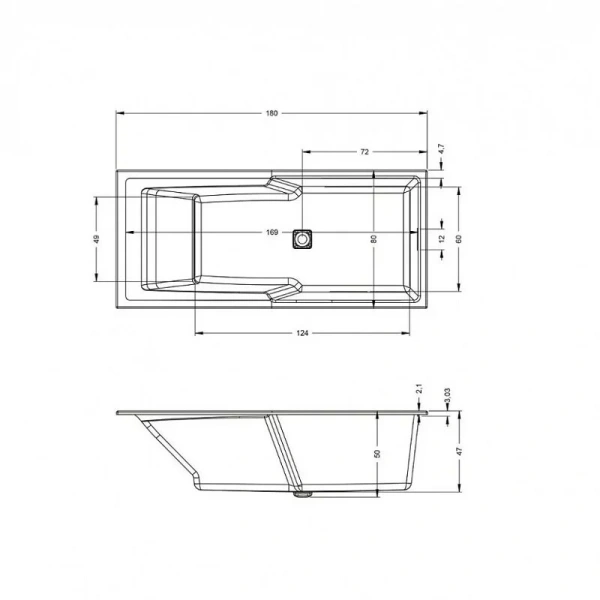 Ванна акриловая Riho Still Shower 180х80 см белая B103001005 (детальная фотография), акриловые