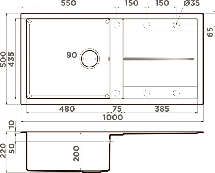 Мойка для кухни Omoikiri Sumi 100-CH 100 см шампань 4993661 (детальная фотография), из искусственного гранита