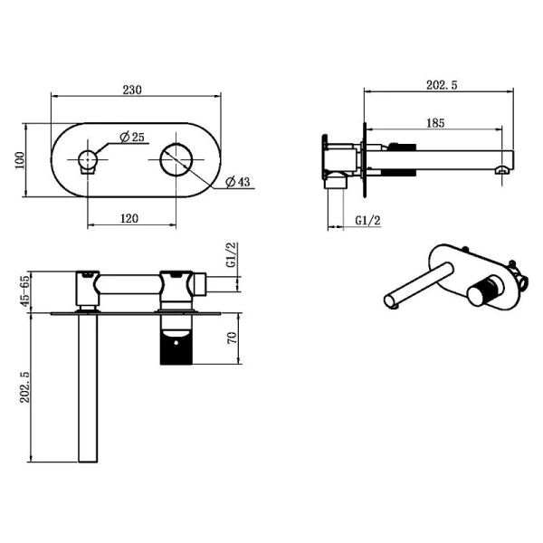 Смеситель для раковины Boheme Stick графит матовый 125-GM (детальная фотография), для раковины