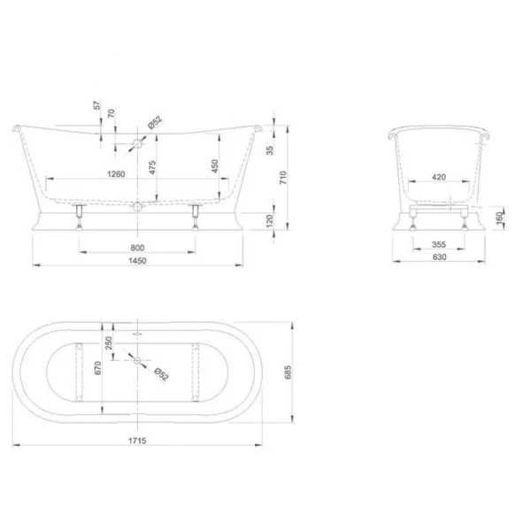 Ванна акриловая Knief Princess I 0100-081-02, 171.5 х 68.5 х 71 см, белый (детальная фотография), акриловые
