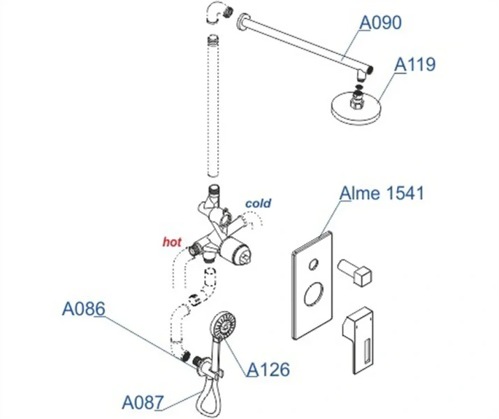 Душевой комплект WasserKRAFT Alme хром A16590 (детальная фотография), душевые комплекты, наборы
