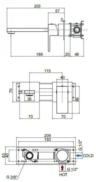 Смеситель для раковины Cezares UNIKA-BLI2 встраиваемый (детальная фотография), для раковины