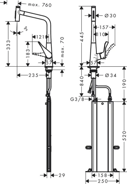 Смеситель для кухни Hansgrohe Select хром 73816000 (детальная фотография), для кухни