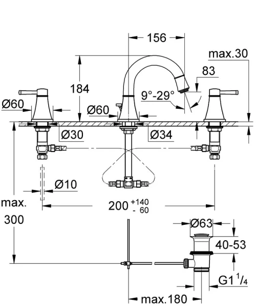 Смеситель для раковины, хром-золото, Grohe Grandera 20417IG0 (детальная фотография), для раковины