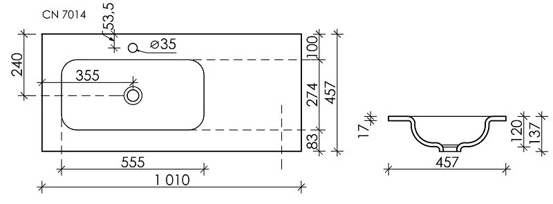 Раковина Ceramica Nova Grace 101 см чаша справа черная CN7015MB (детальная фотография), прямоугольной формы, широкая
