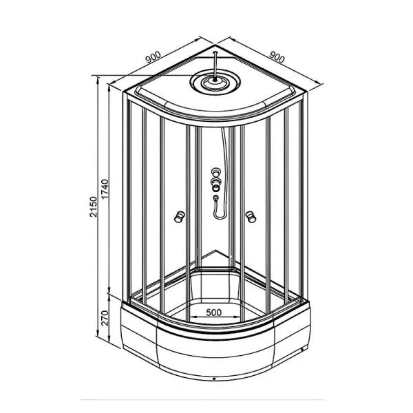 Душевая кабина Deto LM 90x90 см с гидромассажем LM790GM+EL (детальная фотография), полукруглые, четверть круга