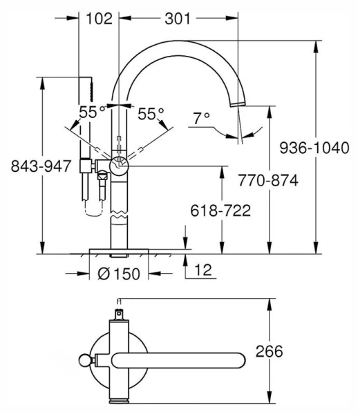 Смеситель для ванны с душевым гарнитуром Grohe Atrio 32653 (детальная фотография), для ванны