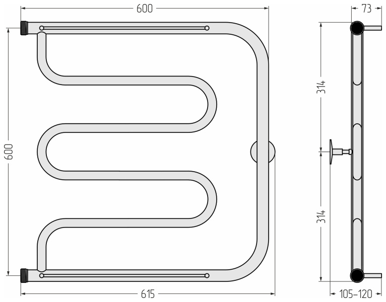 Схема (детальная фотография), для систем горячего водоснабжения, для систем отопления, c боковым подключением