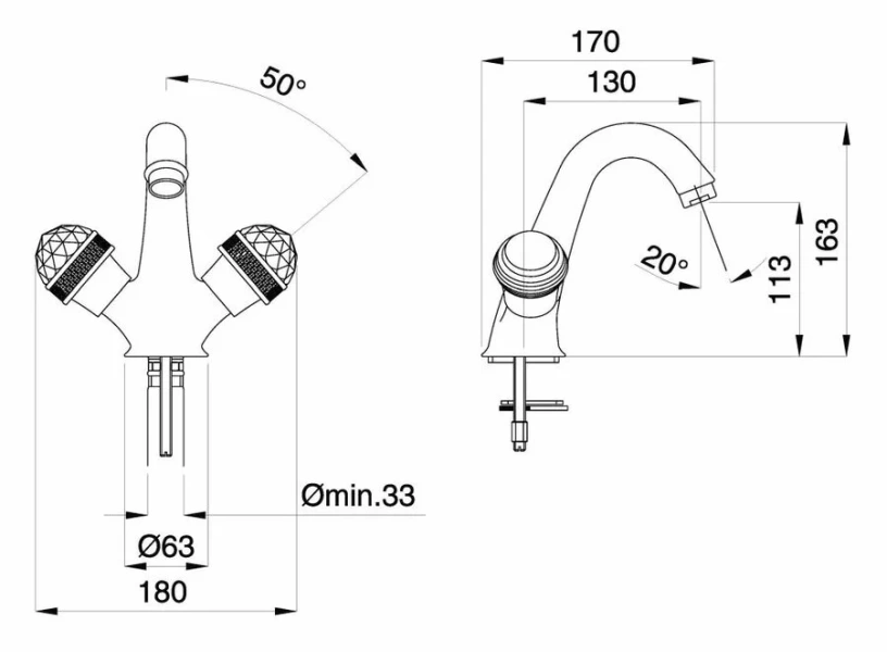 Смеситель для раковины Migliore Axo Swarovski 18 вентильное управление (детальная фотография), для раковины