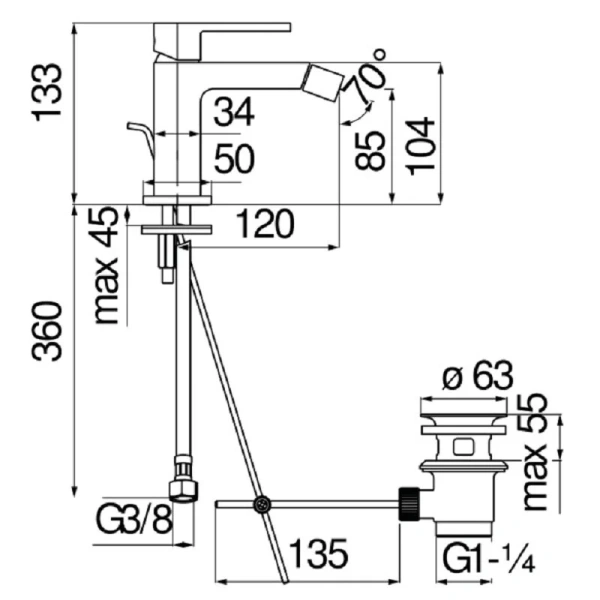 Смеситель для биде Nobili Up хром UP94119/1CR (детальная фотография), для биде