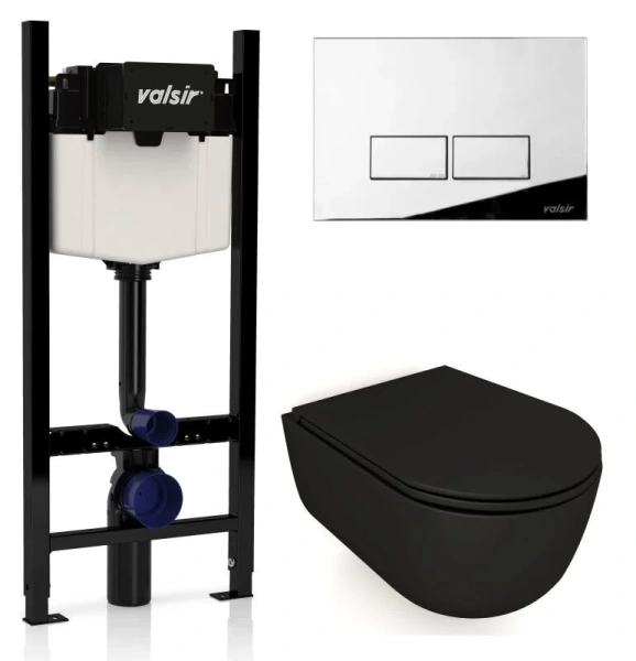 Унитаз с инсталляцией Valsir Dream с клавишей хром KIT VSCR 7334NEMT Slim P3 (детальная фотография)