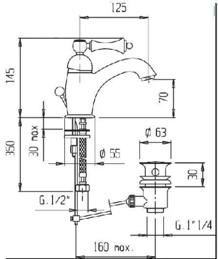 Смеситель для раковины Cezares Margot-LSM1 с донным клапаном (детальная фотография), для раковины