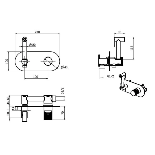 Гигиенический душ со смесителем Boheme Stick золото матовое 127-MG (детальная фотография), для туалета