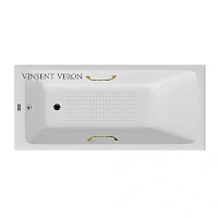 Чугунная ванна Vinsent Veron Kingston VKN1808050H/VH0012GD-AS, 180 x 80 см, с антискользящим покрытием, ручки золото, цвет белый