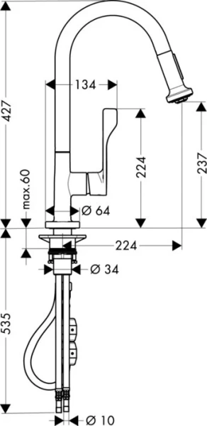 Смеситель для кухни однорычажный сталь Axor Citterio 39835800 (детальная фотография), для кухни