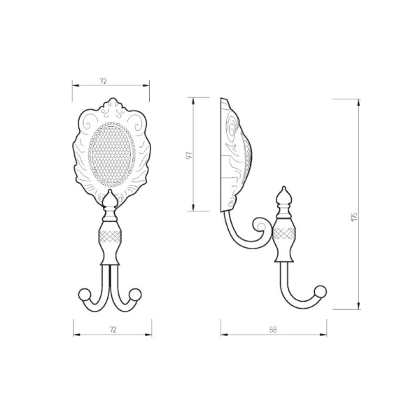 Крючок для ванной Migliore Cleopatra 166 двойной (детальная фотография), классические, ретро, декорированные
