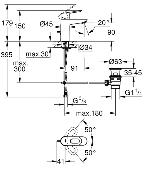 Смеситель для раковины Grohe BauLoop 23335000 (детальная фотография), для раковины