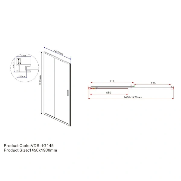 Душевая дверь в нишу Vincea Garda 145 см профиль золото стекло прозрачное VDS-1G145CLG (детальная фотография), современные, hi-tech