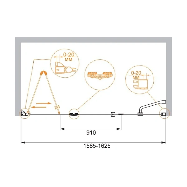 Душевая дверь в нишу Cezares Elena 160 см с прозрачным стеклом ELENA-W-BS-13-60+50/50-C-Cr (детальная фотография), современные, hi-tech