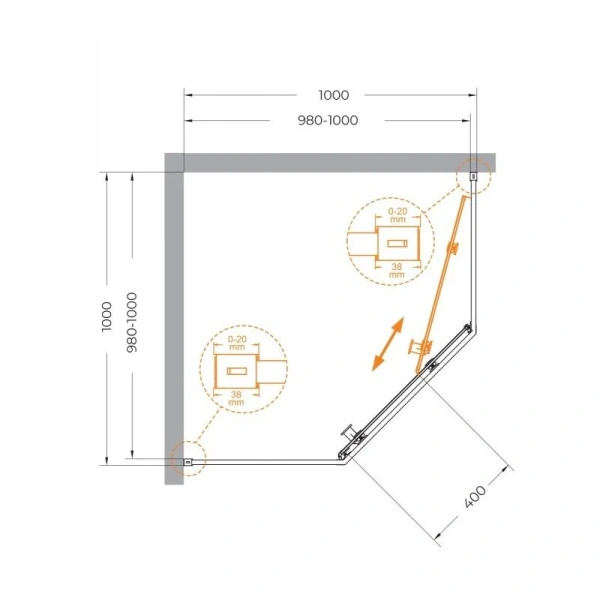 Душевой уголок Cezares Relax 100x100 см профиль оружейная сталь стекло прозрачное RELAX-304-P-1-100-C-GM (детальная фотография), многоугольные