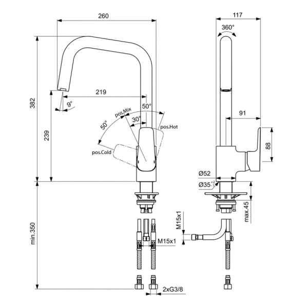 Смеситель для кухни Ideal Standard Ceraplan III с выдвижным изливом B0960AA (детальная фотография), для кухни