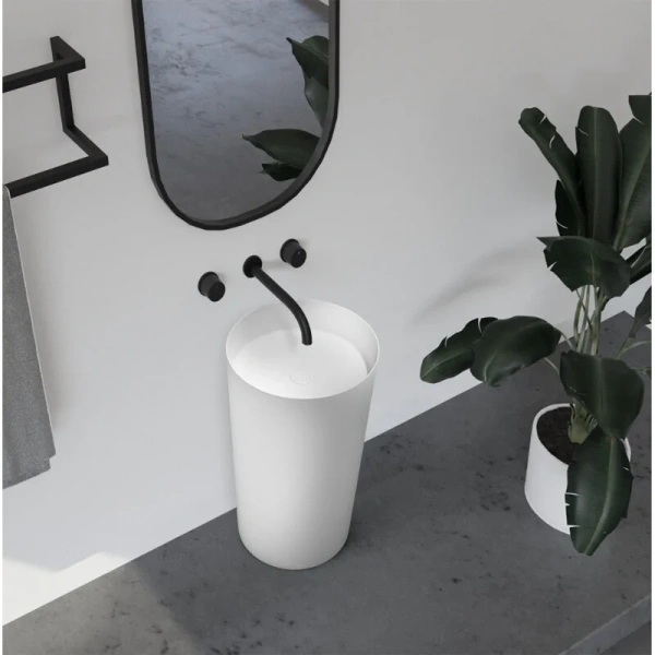 Раковина напольная Abber Stein белая матовая AS2506-H (детальная фотография), напольные, свободностоящие