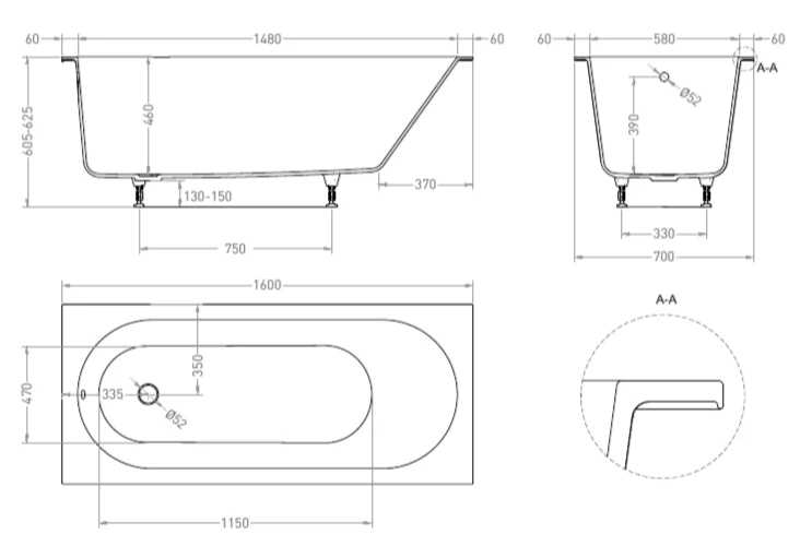 Ванна из искусственного камня Salini Ornella 160х70 см встраиваемая 102326M (детальная фотография), искусственный камень