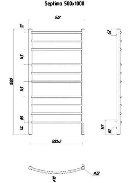 Полотенцесушитель электрический Ravak Septima 50х100 см ТЭН справа X04000083723 (детальная фотография), современные, hi-tech