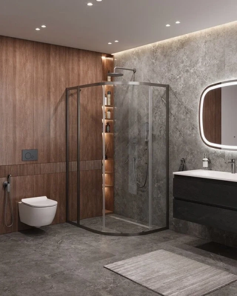 Душевой уголок Cezares Molveno 110х90 см прозрачное стекло профиль оружейная сталь MOLVENO-RH-1-110/90-C-GM-IV (детальная фотография), современные, hi-tech