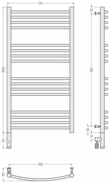 Полотенцесушитель электрический Сунержа Богема 3.0 50х100 см левый, белый матовый 30-5802-1050 (детальная фотография), лесенка, вертикальные