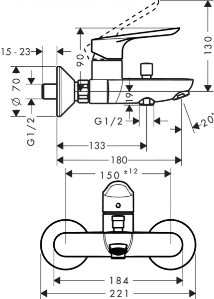 Смеситель для ванны Hansgrohe Logis E хром 71415000 (детальная фотография), современные, hi-tech