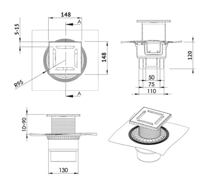 Душевой трап BERGES ZENTRUM Norma 15 см хром матовый 090463 (детальная фотография), душевой трап