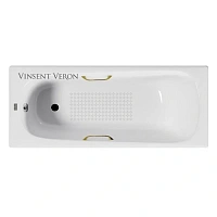 Чугунная ванна Vinsent Veron Concept VCO1507042H/VH0012GD-AS, 150 x 70 см, с антискользящим покрытием, ручки золото, цвет белый