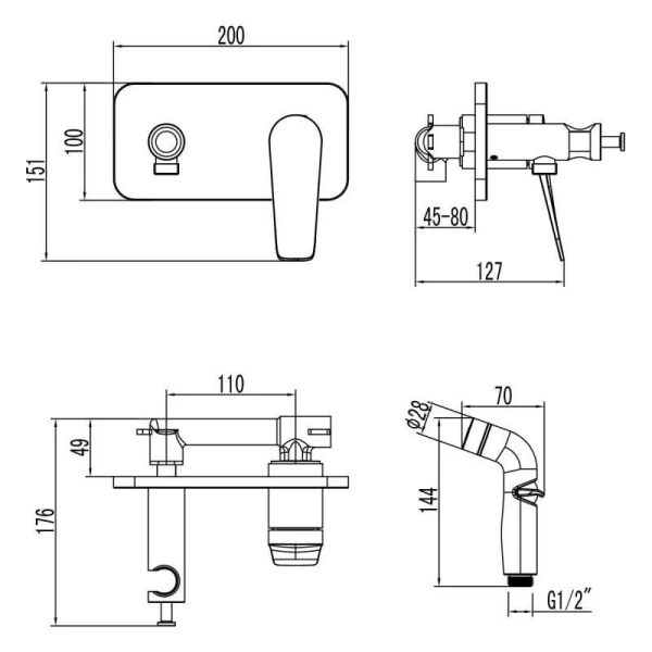 Гигиенический душ со смесителем Lemark Bronx графит LM3720GM (детальная фотография), для туалета